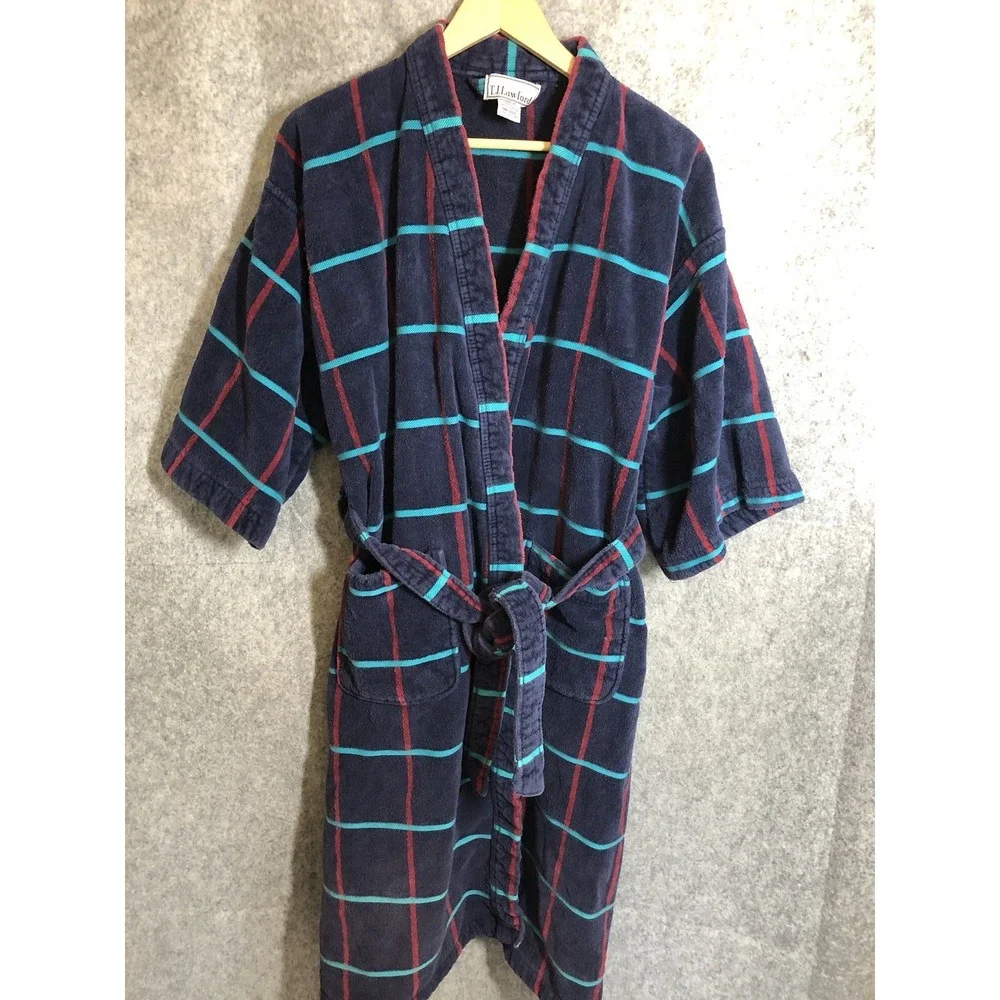 Vintage TJ Lawford Robe OS XL Striped Genuine Turkish Towel Pockets Classic